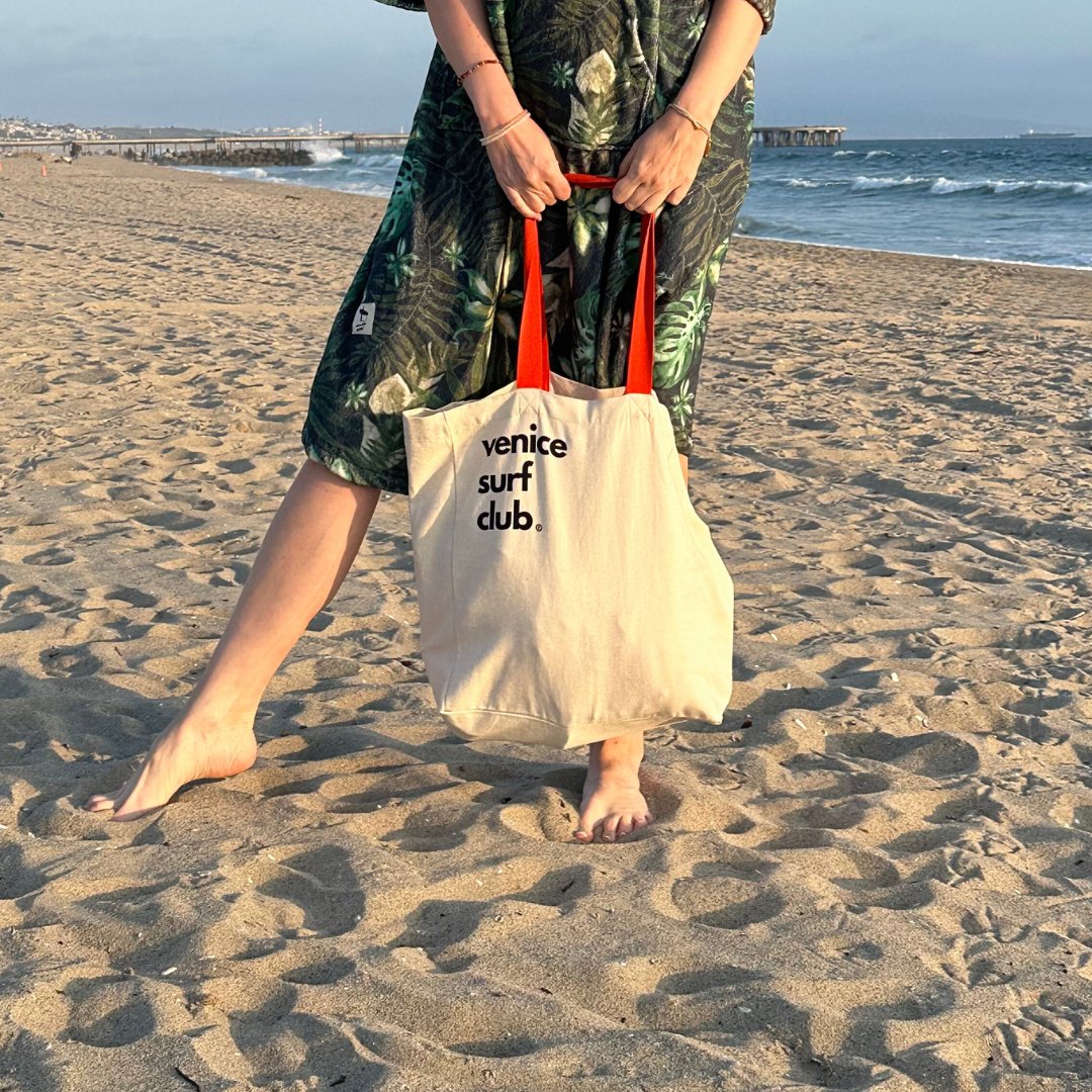 100% Cotton Canvas Large Reusable Heavy Duty Printed Multi Purpose Beach Bag - Venice Surf Club