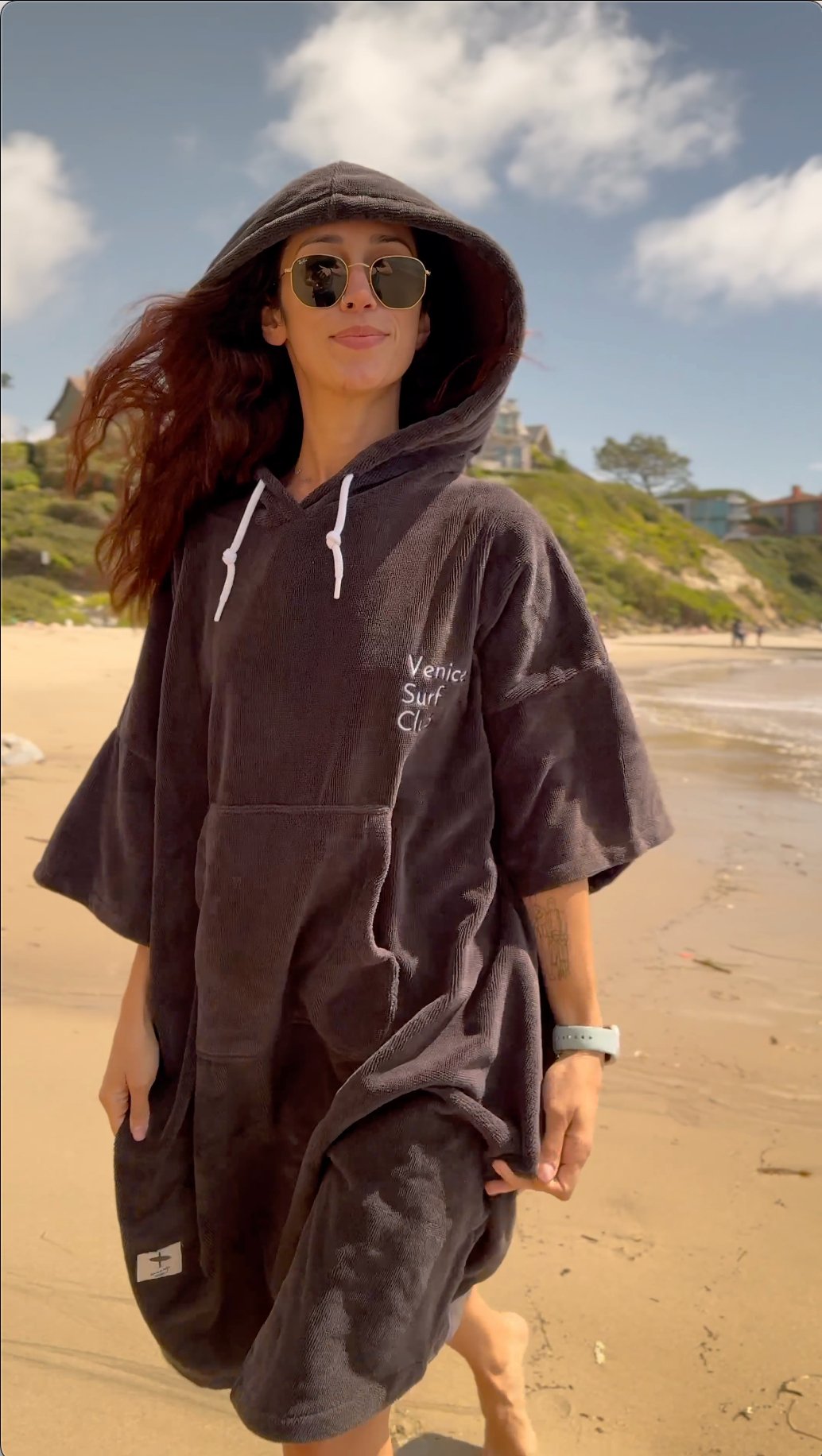 50% Cotton 50% Microfiber Premium Surf Poncho, Wetsuit Changing Beach Robe with Hood and Pocket - Venice Surf Club