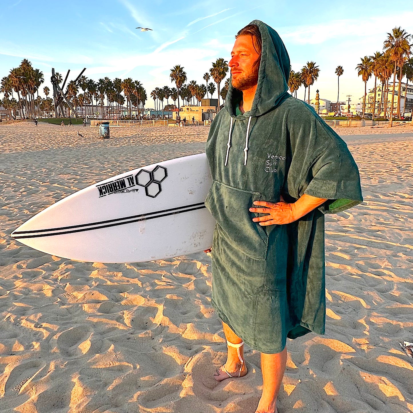 50% Cotton 50% Microfiber Premium Surf Poncho, Wetsuit Changing Beach Robe with Hood and Pocket