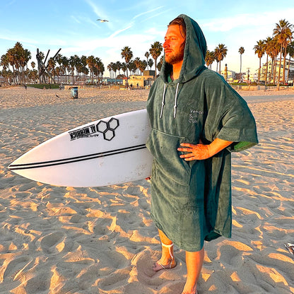 50% Cotton 50% Microfiber Premium Surf Poncho, Wetsuit Changing Beach Robe with Hood and Pocket