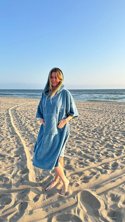 50% Cotton 50% Microfiber Premium Surf Poncho, Wetsuit Changing Beach Robe with Hood and Pocket