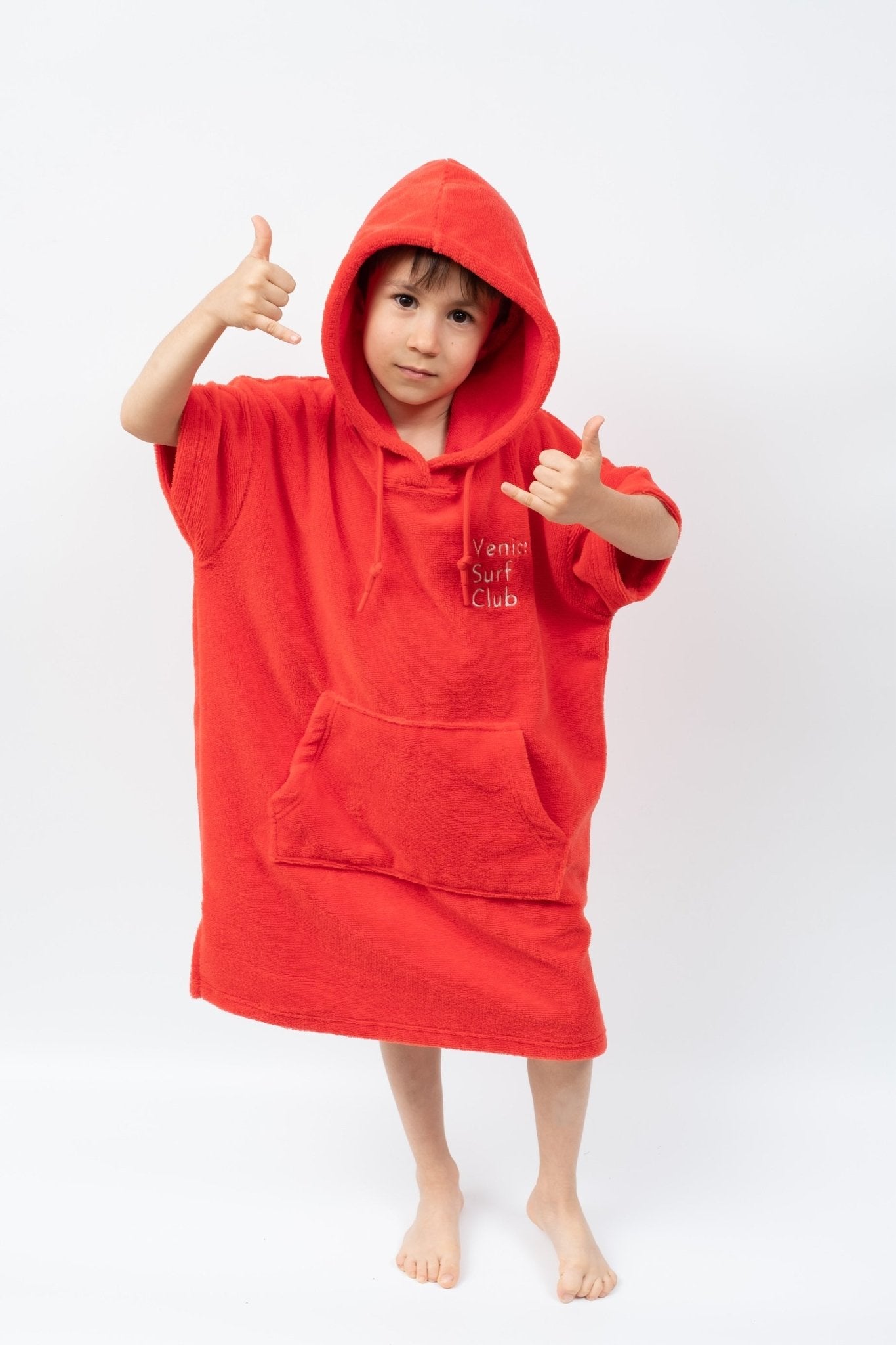 Cotton/Microfiber Kids Surf Poncho, Wetsuit Changing Towel Bath Robe with Hood and Pocket for Ages 3 - 7 and 8 - 12 - Venice Surf Club